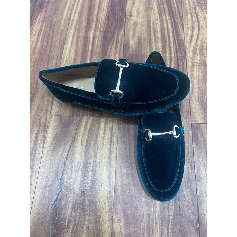 J.Crew Velvet Bit Loafers Emerald Green Gold Horsebit Womens Size 8.5 Flat